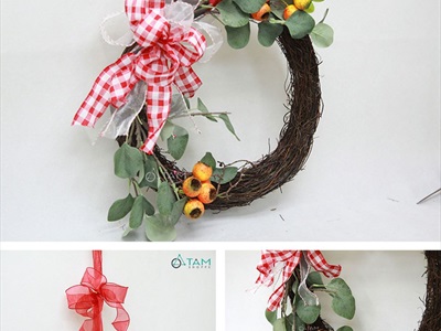 Vòng nguyệt quế Noel Handmade nửa vòng lớn ĐK 40cm VNGQ-X-44